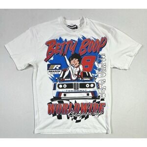 Betty Boop Reason Racing T-Shirt L Speed Club Graphic Tee Worldwide White